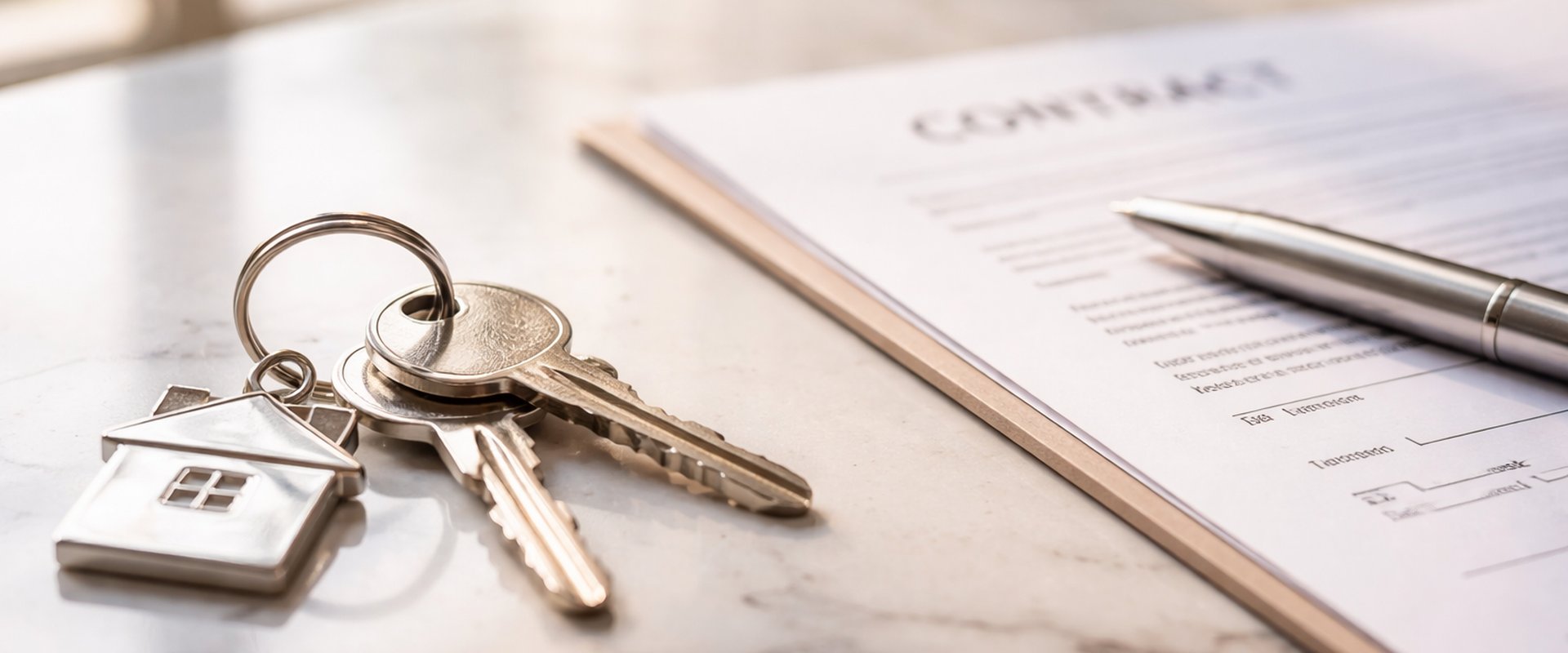 Property keys and contract on a marble countertop